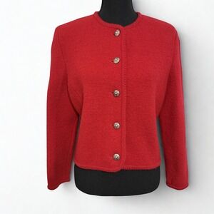 Vintage‎ 100% Wool Carroll Reed Red Cardigan Sweater Women's Size 6